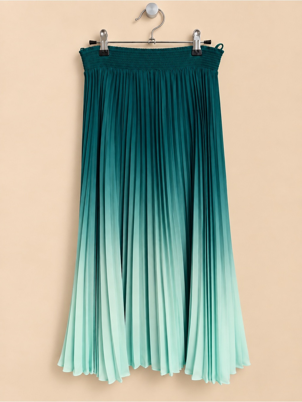 White House Black Market Teal Ombré Pleated Maxi Skirt Size 6 Like New